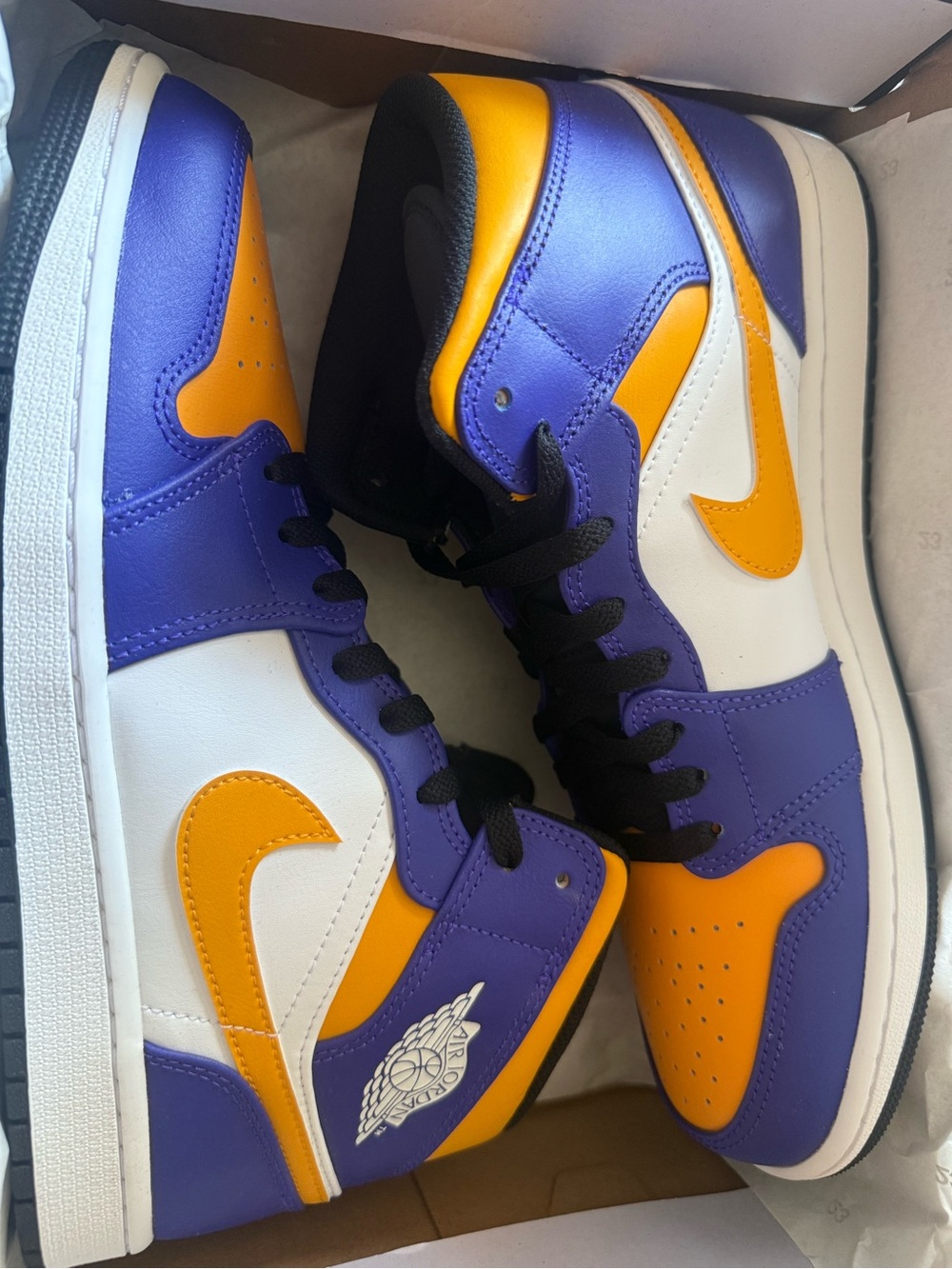 Nike Mid-Top Air Jordans  in Purple, yellow & White